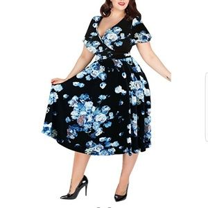 Women's V-neckline Stretchy Floral Midi Dress